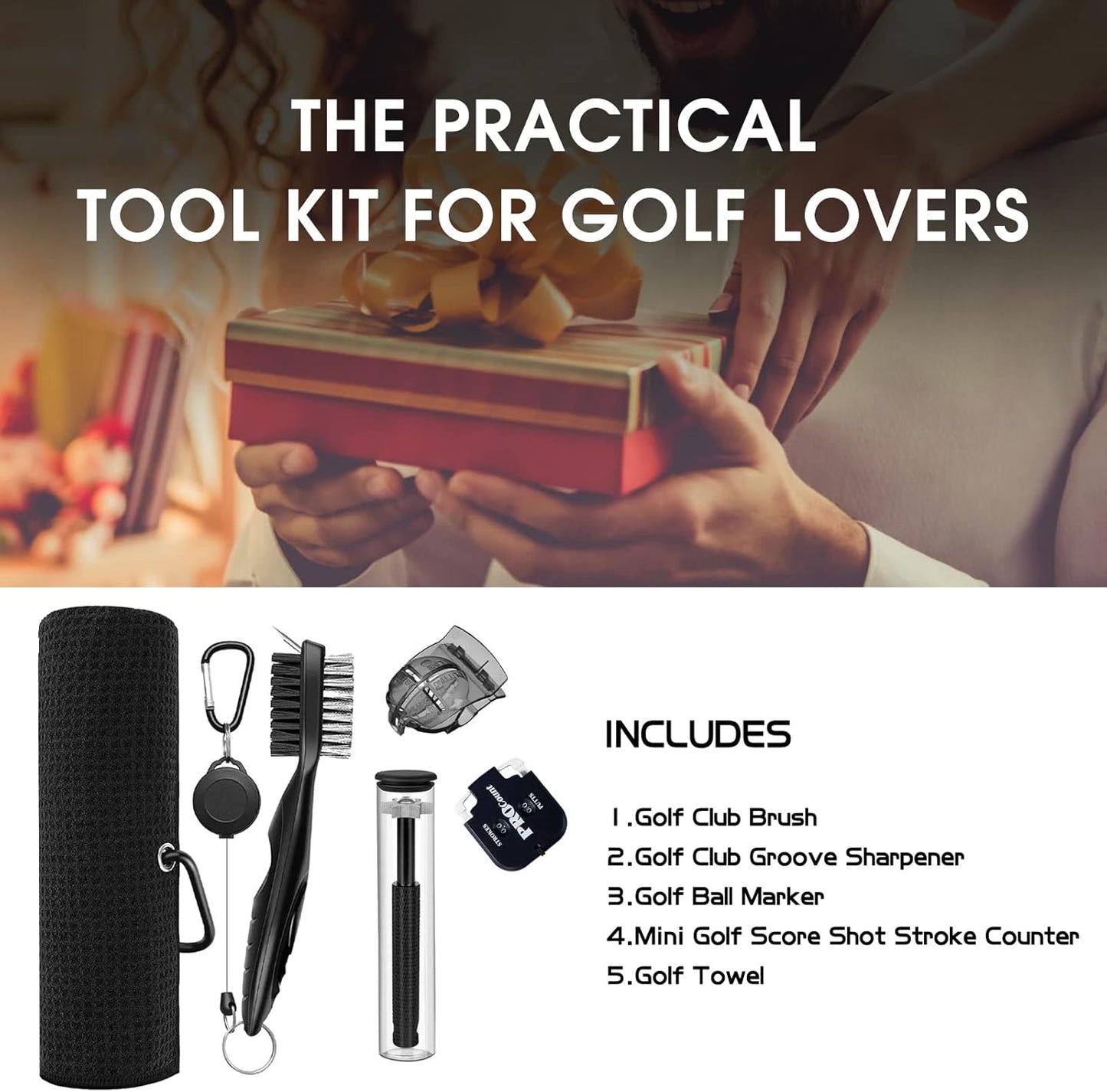 Golf Club Cleaner and Tool Accessories,Comes with a Golf Towel, Golf Club Brush,Golf Club Groove Sharpener,Golf Ball Marker,Mini Golf Score Shot Stroke Counter