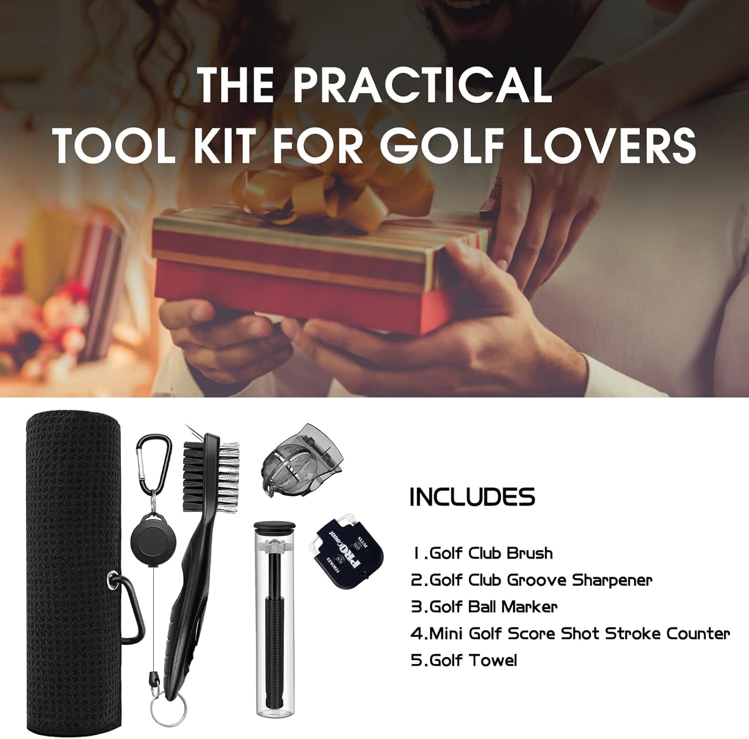 Golf Club Cleaner and Tool Accessories,Comes with a Golf Towel, Golf Club Brush,Golf Club Groove Sharpener,Golf Ball Marker,Mini Golf Score Shot Stroke Counter